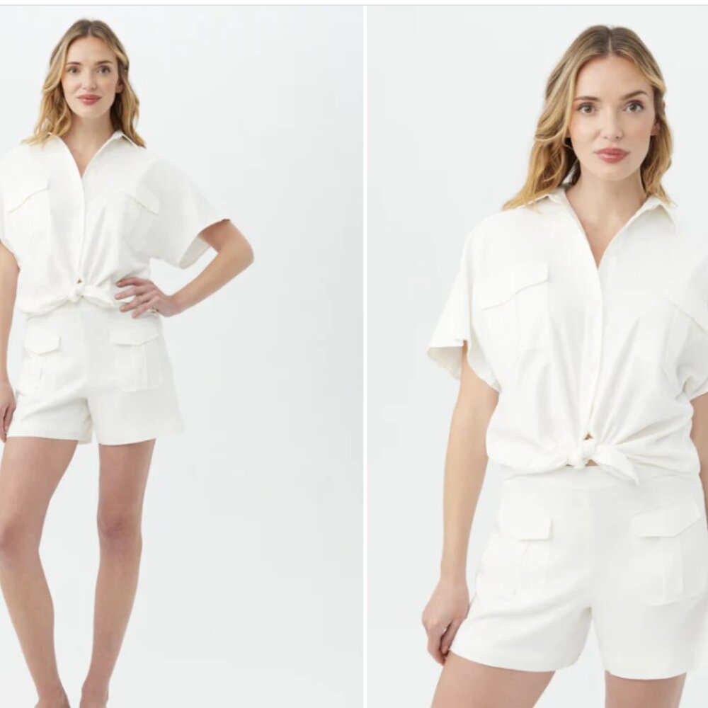 Trina Turk Vara Button Down Linen blend short sleeve SHIRT Doen Jcrew xs